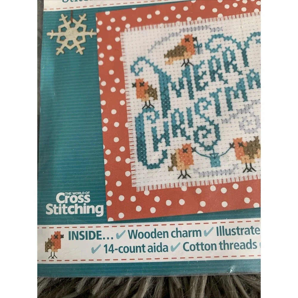 Rockin Robins Merry Christmas Card Kit With Wooden Charm Festive Cross Stitching